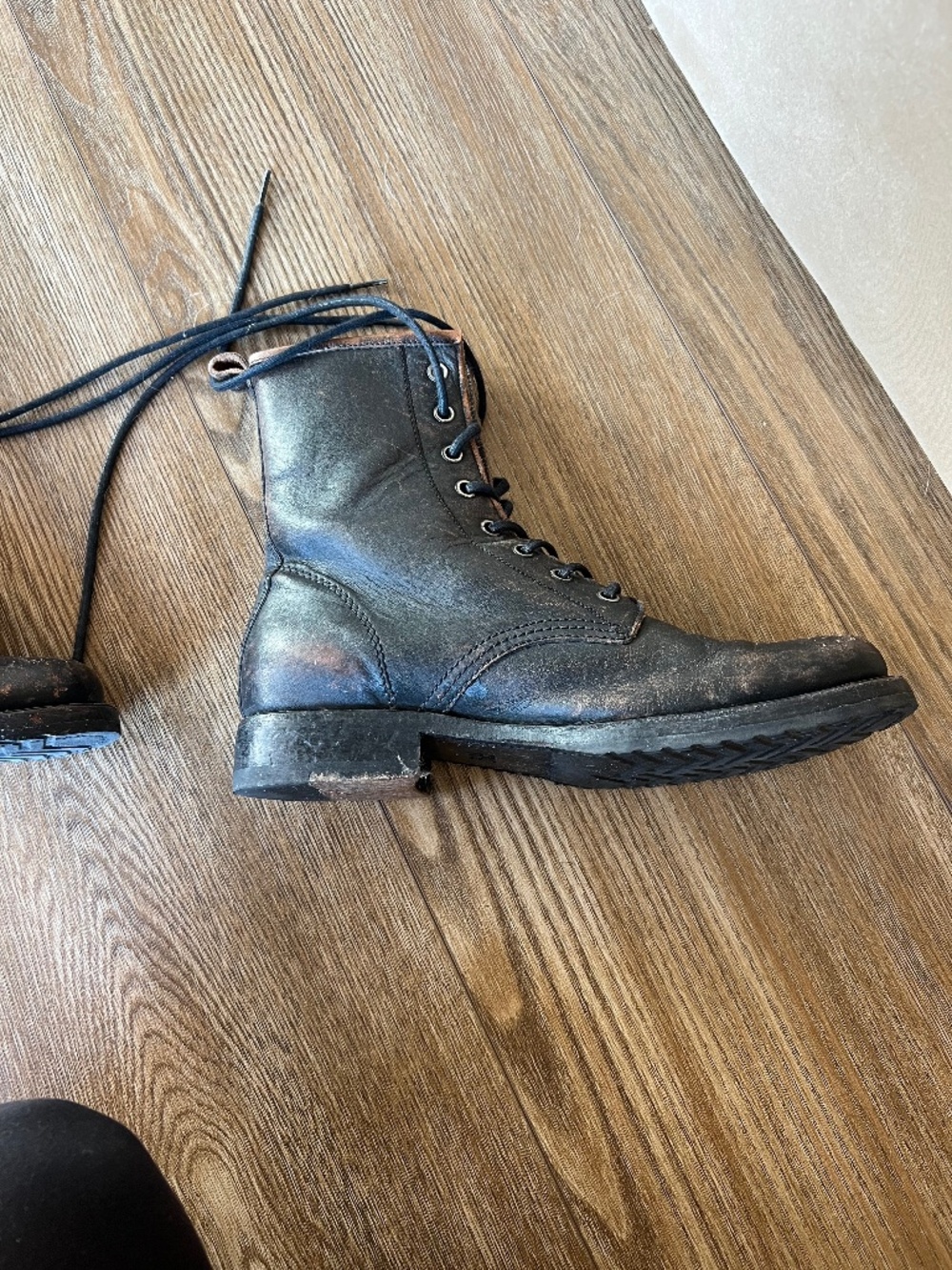 Frye Antiqued Black Veronica Combat Boots